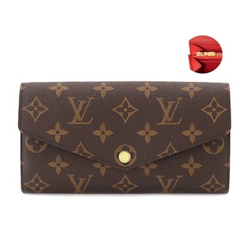 【  Louis Vuitton 路易威登  】M62236 經典Sarah系列Monogram帆布內裡拚色信封式長夾(紅色)