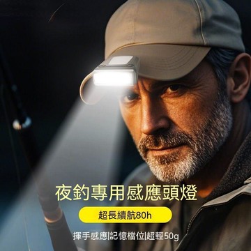 【台灣出貨】頭燈釣魚專用感應帽夾燈輕便強光超亮充電頭戴夾式超長待機夜釣燈