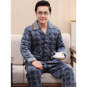 中老年男士睡衣冬季法蘭絨加絨加厚珊瑚絨夾棉保暖爸爸家居服套裝