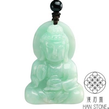 【漢石齋】天然翡翠A貨 佛陀玉佩吊墜 飄花種(29*41*13mm)