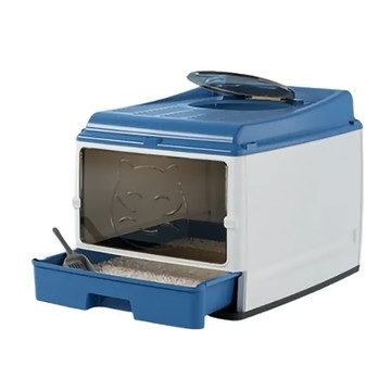 iCat 寵喵樂 經典全封閉抽屜式雙門升級款貓砂盆 PP材質 安裝簡易 頂部落砂孔  藍色  50 x 40 x 38cm  1個