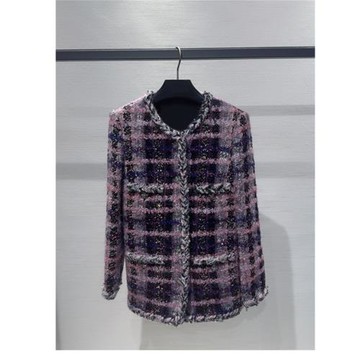 工廠店實拍[巴黎紫香]美利媽羊毛混紡粗花呢小香風外套女3WTR961