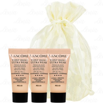 LANCOME 蘭蔻 零粉感超持久粉底 SPF38/PA+++(#PO-01)(5ml)(精巧版)*3旅行袋組