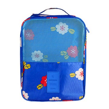 E.City 新款繽紛旅行多功能大3格收納鞋袋 尼龍材質 藍色波點/粉色波點/粉色櫻桃/藍色企鵝/灰狐狸/深藍/天藍/玫酒紅/橘/灰  29 x 21.5 x 13cm  藍花