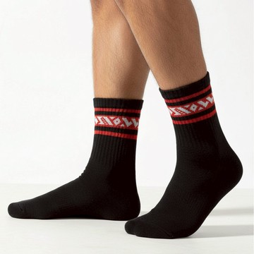 【圖騰系列】WSS橫式圖騰機能抑菌彈性中長襪(黑)