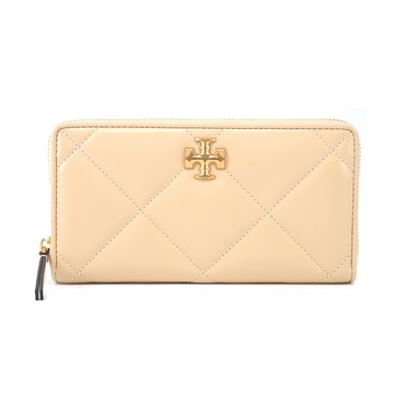 TORY BURCH KIRA 納帕皮革菱格紋拉鍊長夾-棕