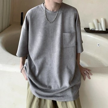AMERO 男裝 女裝 短袖圓領Ｔ恤 麂皮絨 口袋設計 寬鬆
