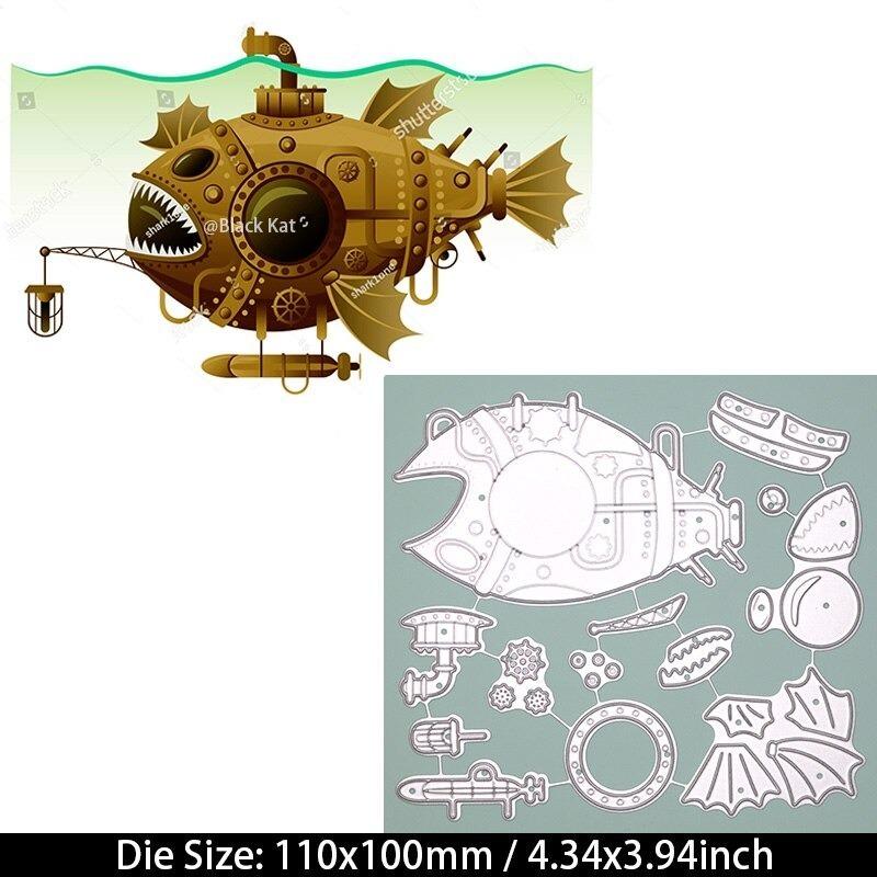 ステンシル テンプレート スクラップブック 潜水艦 魚 金属 DIY