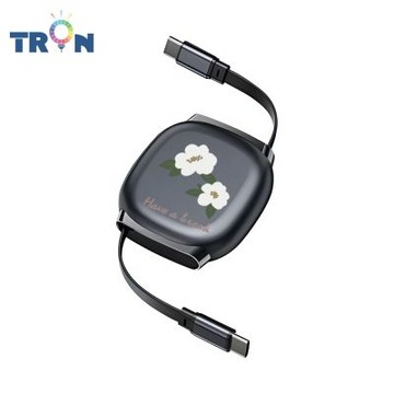 TRON 100W Type-C 伸縮快充線 1M 鈦黑色 平塗手繪小花卉-1 4檔長度調整 可充筆電 適用i15以上手機 平板