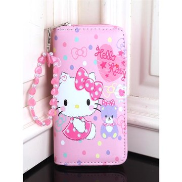 跨境好質量有型厚款大容量卡通貓咪青少年手機包兒童長款女士錢包