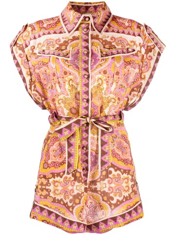 ZIMMERMANN - floral-print linen playsuit - women - Linen/Flax - 0P - Pink