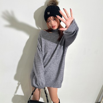 單挖肩長版毛衣-灰【KT224741】