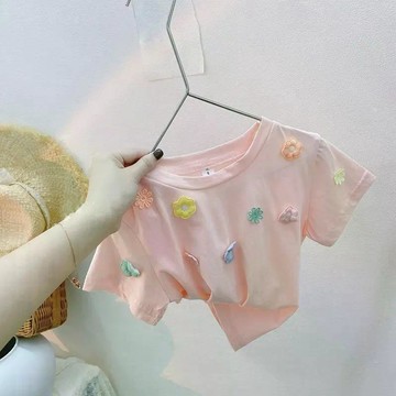 人氣過萬！童裝女童夏裝新款兒童純棉T恤短袖洋氣女寶寶半袖小童打底衫 女童短袖上衣 短袖T恤 打底衫 可愛上衣 夏天衣服