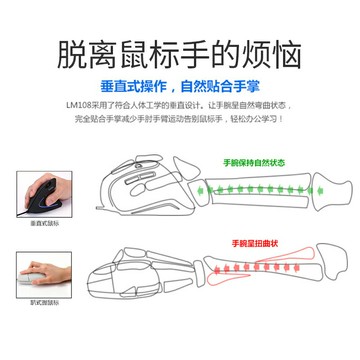 達爾優LM108PRO垂直滑鼠有豎握式防滑鼠手直立式人體工學