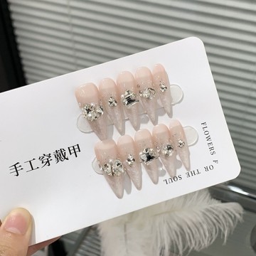 ✨Hannah✨【溫柔白開水】氣質純慾風冰透銀碎細閃純手工可拆卸穿戴甲甲裸色穿戴甲