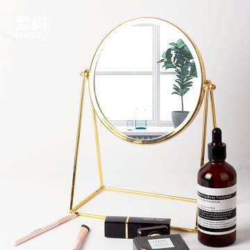 鏡子化妝鏡桌面臺式少女心ins網紅家用臥室北歐宿舍金色梳妝鏡