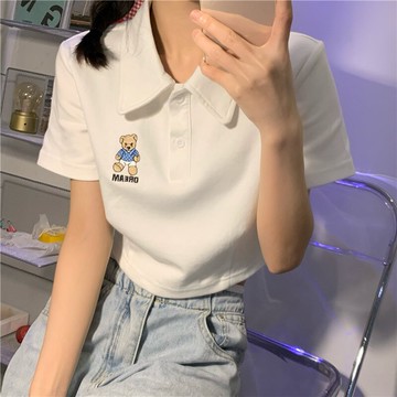 ins超火短款POLO衫短袖T恤女夏潮學生高腰露肚臍修身半袖上衣