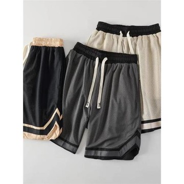 美式網眼透氣籃球褲男夏季大碼300斤運動休閑高街風抽繩五分短褲