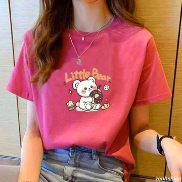 多巴胺~！大尺碼上衣 100%純棉 短袖上衣 大碼女裝 短袖T恤女 卡通印花T桖 吸汗透氣不起球 寬鬆遮肚 多色可選女裝