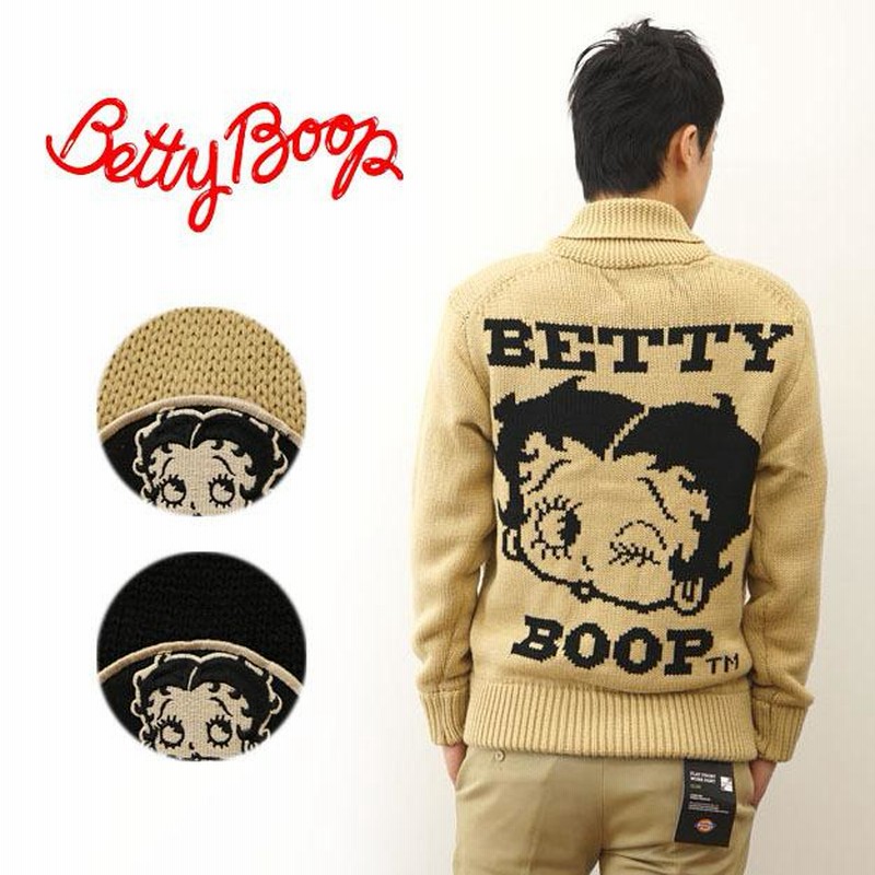 Betty Boop ベティブープ ロゴ ワッペン カウチン ニット カーディガン ...