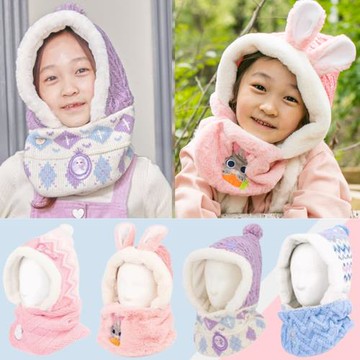 韓國winghouse兒童帽子女童寶寶冬季保暖護耳帽子圍巾一體套裝女