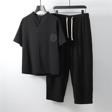 【米蘭精品】現貨+預購 新中式棉麻上衣棉麻襯衫唐裝上衣褲裝日系亞麻罩衫休閒男裝-v領中式5色74ll50