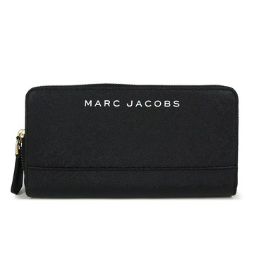 MARC JACOBS 品牌LOGO黑色十字紋防刮皮革ㄇ型拉鍊長夾