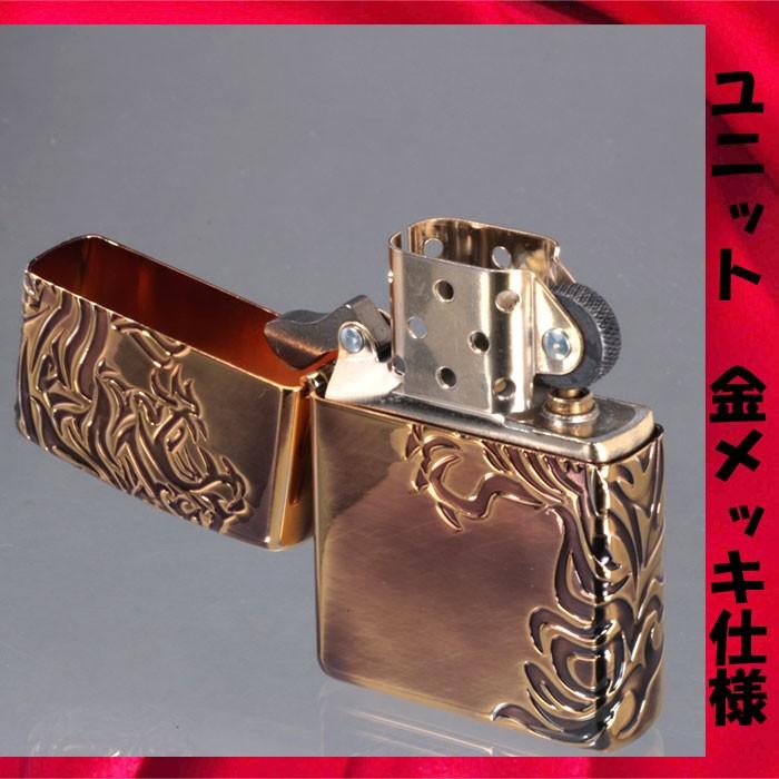 寅 zippo(ジッポーライター)三面連続深彫りエッチング 虎 トラ 干支 STREAM TIGER A 真鍮古美仕上げG・タンク（ネコポス対応）