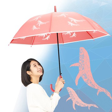 雙龍鯨魚自動直傘果凍傘 大傘面環保傘 動物插畫直傘(粉紅)