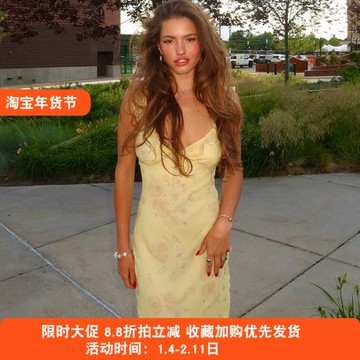 法式辣妹風復古碎花荷葉邊V領系帶連衣裙女修身氣質性感露背長裙