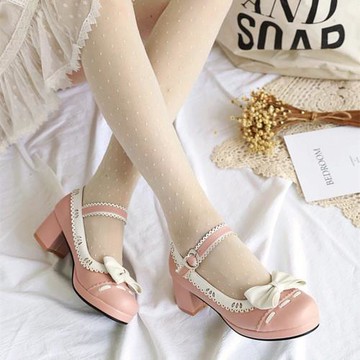 日系洛麗塔甜美小清新蝴蝶結女仆蘿莉公主中粗跟lolita單鞋仙女鞋