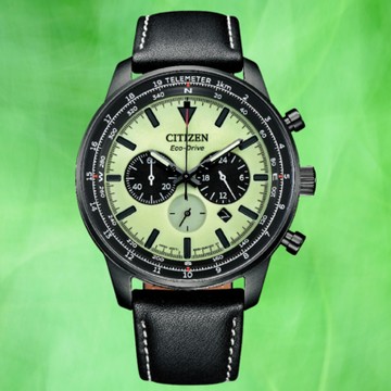 CITIZEN 星辰 Chronograph CA4505-21X 光動能三眼計時時尚錶 夜光綠 44mm