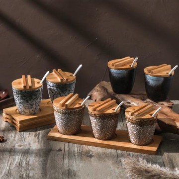 日式陶瓷烤肉火鍋店水缸調味料罐鹽罐油辣椒潑辣子專用罐商用帶蓋