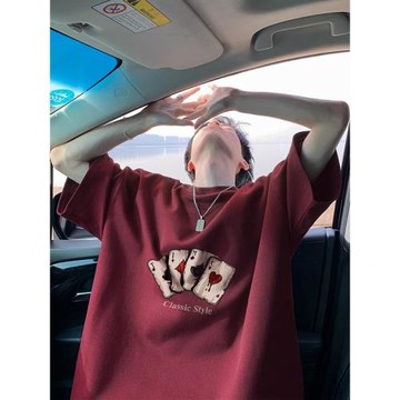 重磅100%純棉短袖t恤男女夏季260克寬松青少年學生美式半袖上衣服