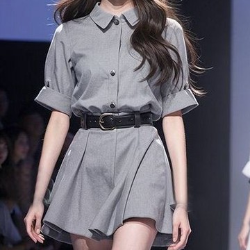 【法式收腰】女裝 襯衫連衣裙 灰色 小個子 甜辣 氣質 夏季 新款 裙子 shirt
