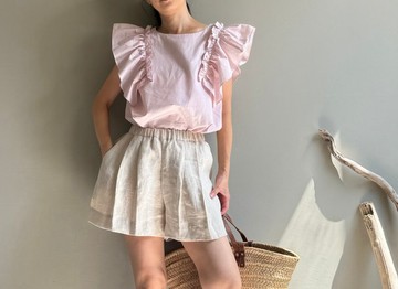 熱浪/自然系本色棉麻西裝短褲/短版褲裙