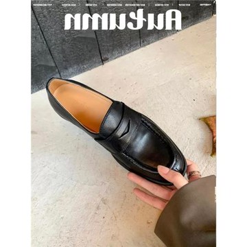 真皮方頭粗跟樂福鞋女2025新款復古一腳蹬厚底小皮鞋牛津英倫單鞋