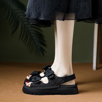 休閑運動魔術貼蝴蝶結露趾涼鞋