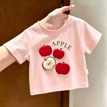 Healthy baby 歐洲新款兒童短袖t恤夏季男女童寶寶洋氣3D水果印花圓領上衣女潮 女童短袖 儿童短袖 短袖