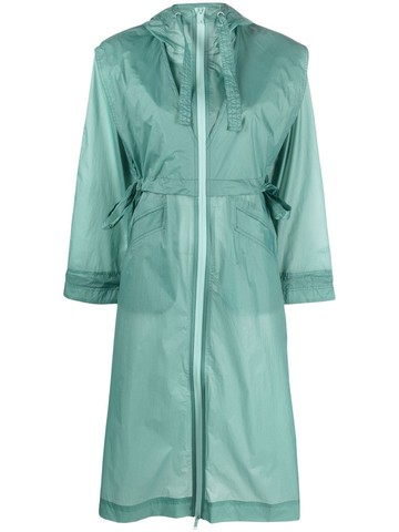 GANNI - Oversized Zipper logo-print hooded coat - women - Recycled Polyamide - L/XL - Green