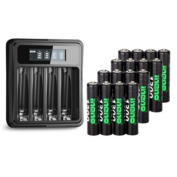 iNeno 1.5V鋰電池1300mWh 4號16入 搭配液晶顯示鋰電池充電器