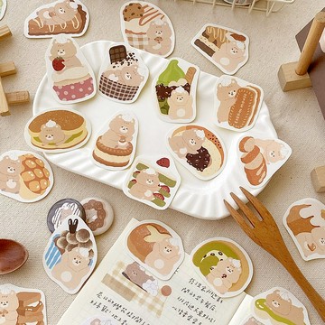 奶油鼠杯子蛋糕/麵包/抹茶/焦糖貼紙組/4款圖案/手帳貼紙