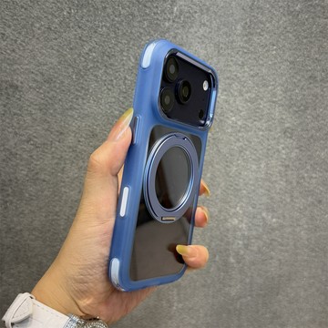 蘋果18pro手機殼淺藍優盾360支架旋轉iphone17promax四角防摔氣囊新款17亞克力透明大孔18promax