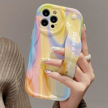 ✨台灣出貨✨暈染彩虹色腕帶蘋果17/16promax軟iPhone15pro/13/14pro手機殼7/8