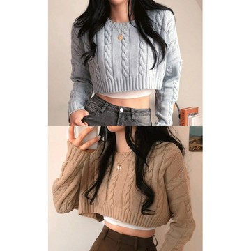 【ʟɪᴏɴɴ現貨】韓系卡其寶寶藍寬鬆針織上衣 長袖短版上衣 春酒穿搭 春節穿搭 針織上衣 修身顯瘦 辣妹 女生上衣