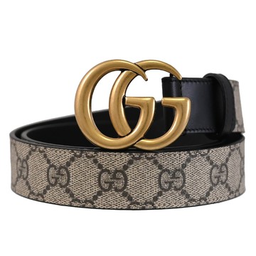 GUCCI 625839 GG Supreme 金屬LOGO印花皮革皮帶.黑邊