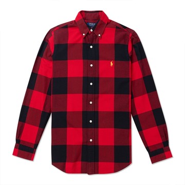 Polo Ralph Lauren RL 熱銷刺繡小馬長袖襯衫(CLASSIC FIT)-紅黑酒紅大格紋色