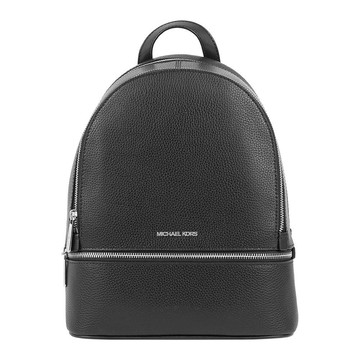 Michael Kors Rhea 銀字粒紋皮革拉鍊中款後背包(黑色)