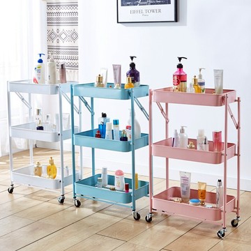 免安裝折疊小推車置物架廚房多層可移動儲物架臥室床頭零食收納架