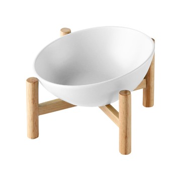 寵物護頸斜面陶瓷碗 + 架子 光滑款 300ml  白色  1組